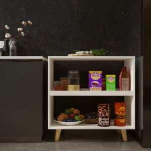 Peros Open Kitchen Cabinet | Compact 2-Tier Shelves | Wooden Leg Support | Open Utility Shelf | Engineered Wood | Dual Tone - Wood Oak Light & Frosty White | DIY (Do It Yourself Product) | spacesbyU