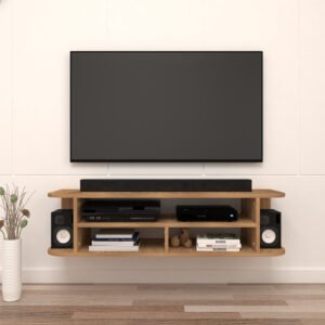 Aurivo Wall TV Unit for upto 55 Inch TVs with Storage and Open Shelves | Engineered Wood TV Entertainment Unit | Finish- Wood Oak Light | Do-It-Yourself (DIY) | spacesbyU