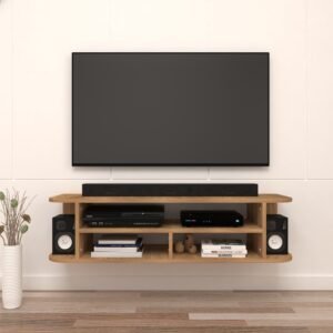 Aurivo Wall TV Unit for upto 55 Inch TVs with Storage and Open Shelves | Engineered Wood TV Entertainment Unit | Finish- Wood Oak Light | Do-It-Yourself (DIY) | spacesbyU