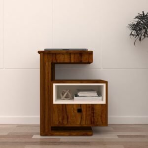 Cavo Set Side table | Bedside Table | Laptop Table | Engineered Wood Side Table | Dual Tone- Brazilian Walnut & Frosty White | spacesbyU