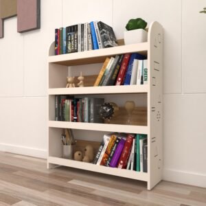 Cravo 4-Tier Bookshelf | Designer Bookrack | Premium Engineered Wood | Color - Frosty White & Wood Oak Light | DIY Product (Do it Yourself) | spacesbyU