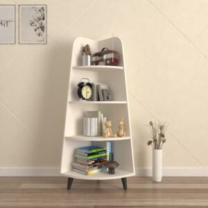Velora Corner Bookshelf | Floor Standing Wooden Bookcase | Modern Lean-Style Bookshelf | Color - Frosty White | DIY Product (Do it Yourself) | spacesbyU