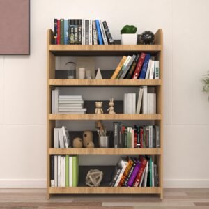 Arvon 5 Tier Open Bookshelf | Modern Wooden Book Rack | Vertical Storage | Finish: Wood Oak Light & Grey | spacesbyU