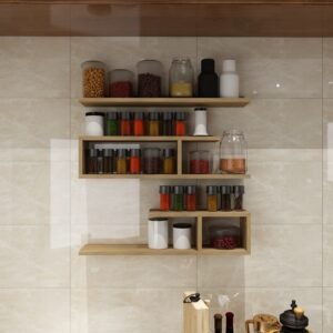 Oakwl Kitchen Wall Organiser | Wooden Spice Rack with Multi-Tier Storage | Wall Mounted Modular Kitchen Shelf | Engineered Wood | Finish - Wood Oak Light | DIY Product (Do It Yourself ) | spacesbyU
