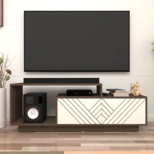 Caspo TV Unit with Designer Shutters | Storage Cabinets | Engineered Wood TV Entertainment Unit | Dual Tone: Mocha Brown and Frosty White | spacesbyU