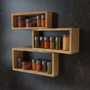 Shelvora Step-Design Wall-Mounted Kitchen Organiser | Dark Oak Wood Finish | Multi-Tier Wooden Spice Rack & Storage Shelf | Engineered Wood | Finish - Wood Oak Dark | DIY Product (Do It Yourself ) | spacesbyU