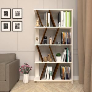Segra Bookshelf  | Modern Open Storage | Angled Divider Design | Finish: Brazilian Walnut & Frosty White | Do-It-Yourself Product (DIY) | spacesbyU