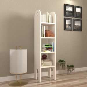 Arelia Slim Arch Bookshelf | Compact Vertical Storage with Curved Side Detailing | DIY Product (Do-It-Yourself) | Finish: Frosty White | spacesbyU