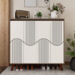 Octaro Shoe Rack (34 Pairs) with Designer Shutters | Solid Wood Legs, Adjustable Shelves | Premium Engineered Wood Shoe Cabinet | Dual Tone: Mocha Brown & Frosty White | spacesbyU