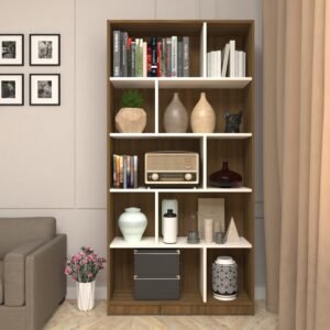 Orvanta Display Unit | Engineered Wood Open Floor Standing Display Unit | Finish Color- Wood Oak Dark and Frosty White | spacesbyU