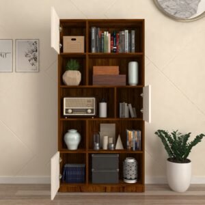 Zerlo Display Unit | Engineered Wood Open Floor Standing Display Unit | Finish: Brazilian Walnut and Frosty White | spacesbyU