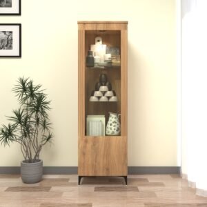 Elowen Crockery Unit | Crockery Cabinet with Acrylic Door | Engineered Wood Crockery Cupboard | Finish: Wood Oak Dark | spacesbyU
