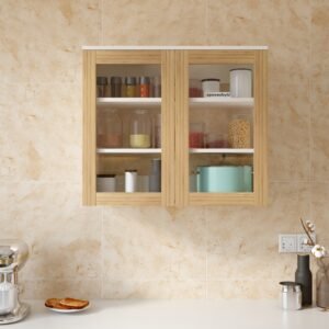 Elmore Kitchen Cabinet | Acrylic Doors | Engineered Wood | Dual Tone - Wood Oak Light & Frosty White | spacesbyU