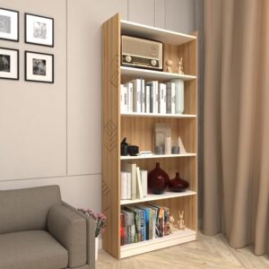 Oakvera 6 Tier Display Unit | Designer Groove Pattern | Engineered Wood Open Floor Standing Display Unit | Dual Tone - Wood Oak Light & Frosty White | spacesbyU