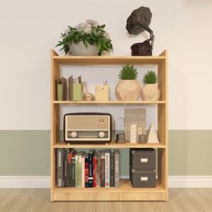 Chevrona 4-Tier Wooden Display Unit | Designer Groove Pattern | Engineered Wood Open Floor Standing Display Unit | Finish Color- Wood Oak Light | DIY (Do-It-Yourself) | spacesbyU