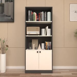 Dexo Display Shelf | Engineered Wood Floor-Standing Display Unit | Finish- Grey & Frosty White | spacesbyU