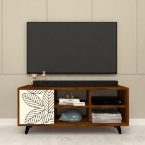 Sorelle TV Unit with Storage | Engineered Wood | TV Entertainment Unit | Dual Tone: Brazilian Walnut & Frosty White | spacesbyU