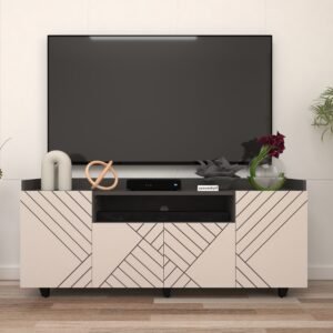 Sivoia Designer TV Unit for upto 65 Inches | Engineered Wood | Floor-Standing TV Entertainment Unit | Finish: Barley and Dark Grey | spacesbyU