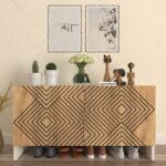 Frowal Shoe Rack for 12 Pairs with Designer Shutters | Premium Engineered Wood Shoe Cabinet | Dual Tone: Wood Oak Light & Frosty White | spacesbyU