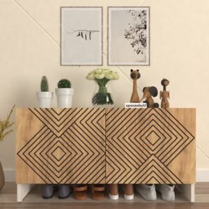 Frowal Shoe Rack for 12 Pairs with Designer Shutters | Adjustable Shelves | Premium Engineered Wood Shoe Cabinet | Dual Tone: Wood Oak Light & Frosty White | spacesbyU