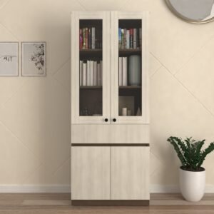 Brivano Display Cabinet | Engineered Wood Floor-Standing Display Unit | Acrylic Doors | Finish Color- Mocha Brown and Acacia Light | spacesbyU