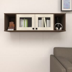 Walvora Wall Display Cabinet | Engineered Wood Wall Display Unit | Acrylic Doors | Finish Color: Mocha Brown and Acacia Light | spacesbyU