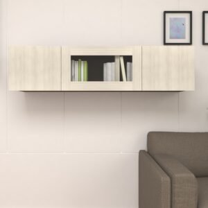 Arvessa Wall Display Cabinet | Engineered Wood Wall Display Unit | Acrylic Doors | Finish Color: Acacia Light and Mocha Brown | spacesbyU