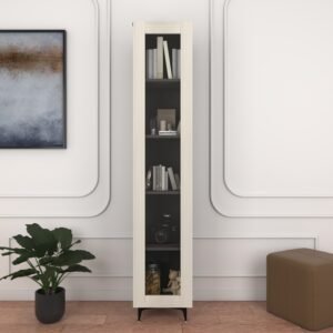 Averoni Display Cabinet | Engineered Wood Display Unit | Acrylic Doors | Finish Color- Dark Grey and Acacia Light | spacesbyU