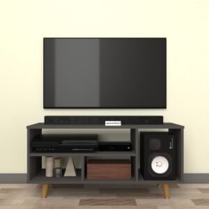 Nerulo TV Unit | Engineered Wood | TV Entertainment Unit | Finish: Dark Grey | Installation Type: DIY (Do-It-Yourself) | spacesbyU