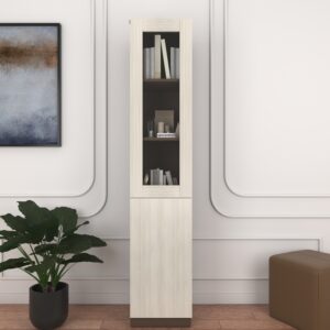 Lioren Display Cabinet | Engineered Wood Floor-Standing Display Unit | Acrylic Doors | Finish Color: Mocha Brown and Acacia Light | spacesbyU