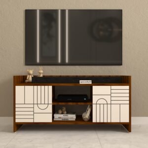 Verexo TV Unit with Storage | Engineered Wood | TV Entertainment Unit | Dual Tone: Brazilian Walnut & Frosty White | spacesbyU