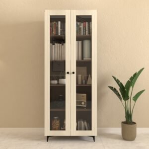 Orlavia Display Unit | Engineered Wood Display Unit | Acrylic Doors | Finish Color- Mocha Brown and Acacia Light | spacesbyU