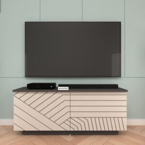 Robik Designer TV Unit for upto 55 Inches | Engineered Wood | Floor-Standing TV Entertainment Unit | Finish: Barley and Dark Grey | DIY Product (Do-It-Youself) | spacesbyU
