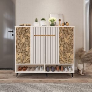 Roelo Designer Shoe Rack (23 Pairs) with Legs | Premium Engineered Wood Shoe Cabinet | Dual Tone: Wood Oak Light and Frosty White | spacesbyU