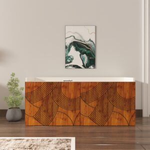 Ampor Designer Shoe Rack (18 Pairs) with Seating Provision & Storage Shelves | Engineered Wood Shoe Rack | Colour: Cherry Pine & Frosty White | spacesbyU