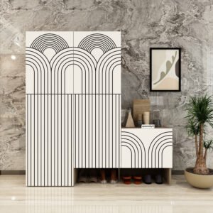 Kesto Designer Shoe Rack (38 Pairs) with Right Seating | Premium Engineered Wood Shoe Cabinet | Spacious Storage | Dual Tone: Mocha Brown & Frosty White | spacesbyU