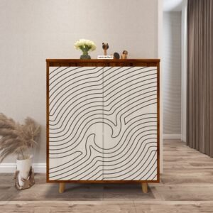 Droove Designer Shoe Rack (20 Pairs) | Adjustable Shelves, Solid Wood Legs | Premium Engineered Wood Shoe Cabinet | Dual Tone: Brazilian Walnut and Frosty White | spacesbyU