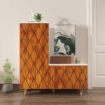 Tifoh Designer Shoe Rack (18 Pairs) | Solid Teak Wood Legs | Premium Engineered Wood Shoe Cabinet | Dual Tone: Cherry Pine and Frosty White | spacesbyU