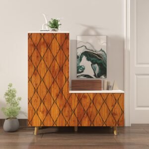 Tifoh Designer Shoe Rack (18 Pairs) | Solid Teak Wood Legs | Premium Engineered Wood Shoe Cabinet | Dual Tone: Cherry Pine and Frosty White | spacesbyU