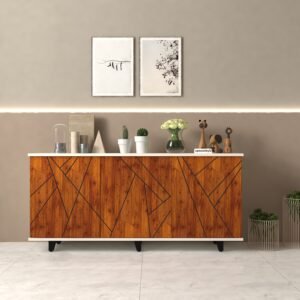 Arixel Designer Shoe Rack for 18 Pairs | Designer Shutters, Adjustable Shelves | Premium Engineered Wood Shoe Cabinet | Dual Tone: Frosty White & Cherry Pine | spacesbyU