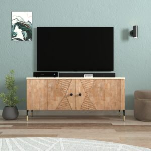 Elvani TV Unit for upto 55 Inch TVs with Storage |  Engineered Wood  | Entertainment Unit | Finish: Oak Light and Irish White | spacesbyU