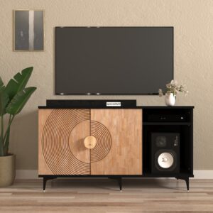 Solis TV Unit for upto 55 Inch TVs with Storage | Engineered Wood | Entertainment Unit | Finish: Oak Light and Black | spacesbyU