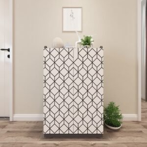 Cabrolo Designer Shoe Rack (15 Pairs) | Premium Engineered Wood Shoe Stand | Colour: Dark Grey & Frosty White |  spacesbyU