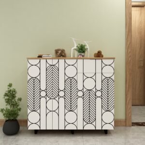 Vedano Designer Shoe Rack (23 Pairs) with Drawer | Metal Legs, Designer Shutters | Premium Engineered Wood Shoe Cabinet | Dual Tone: Wood Oak Light & Frosty White | spacesbyU