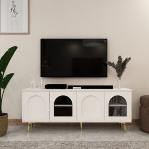 Elaris TV Unit with Storage | Engineered Wood | TV Entertainment Unit | Fluted Acrylic Doors, Designer Legs | Finish: Frosty White | spacesbyU