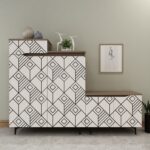Kresaro Designer Shoe Rack (26 Pairs) | Right Seating, Designer Legs | Engineered Wood Shoe Cabinet | Dual Tone: Mocha Brown and Barley | spacesbyU