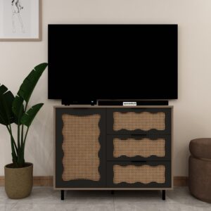 Ravo TV Unit for upto 40 Inch TVs with with cane shutter Storage | Engineered Wood | Entertainment Unit | Finish: Mocha Brown and Black | spacesbyU