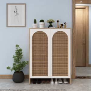 Solace Shoe Cabinet for 28 Pairs | Engineered Wood Shoe Rack | Dual Tone: Wood Oak Light and Frosty White | spacesbyU