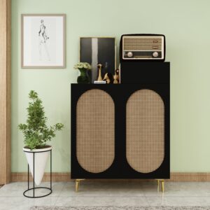 Looma Shoe Cabinet for 20 Pairs | Engineered Wood Shoe Rack | Dual Tone: Wood Oak Light and Black | spacesbyU