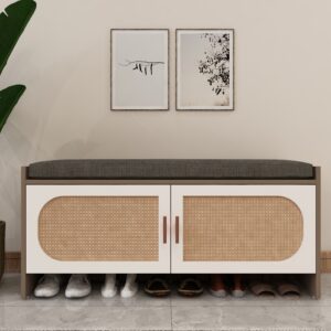 Verik Cane Shoe Rack for 15 Pairs | Engineered Wood Shoe Rack | Dual Tone: Frosty White and Mocha Brown | spacesbyU